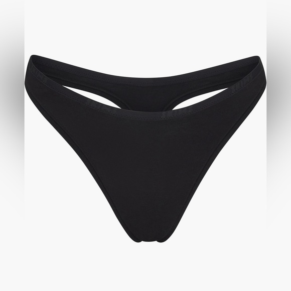SKIMS Stretch Cotton Logo Dipped Thong - NWT - Color Soot - Size XXS - Picture 4 of 5